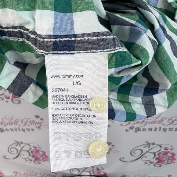 Tommy Hilfiger button up tshirt collared Men's Green and Blue Checkered Shirt - Picture 10 of 12